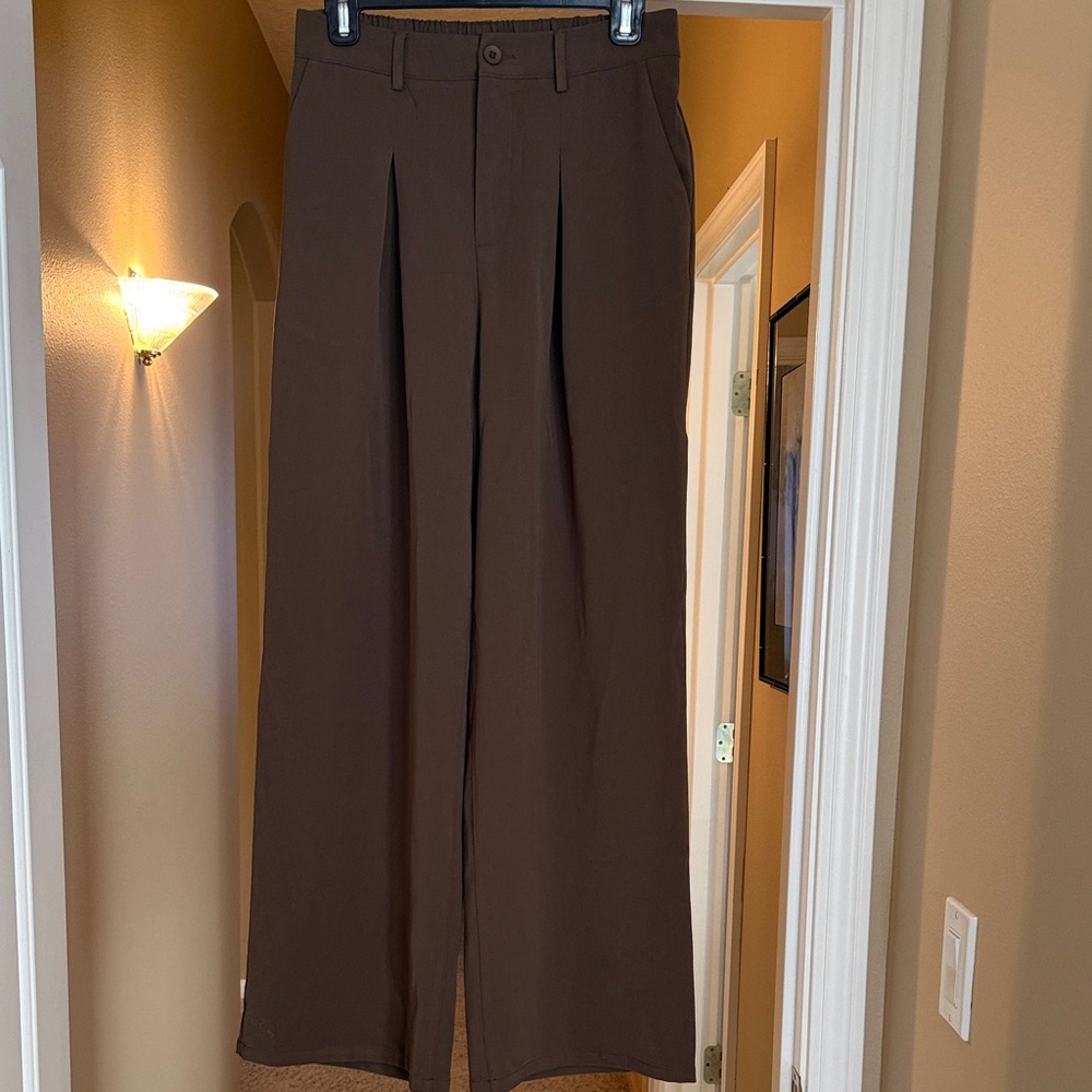 Elegant Brown Wide Leg Women's Pants